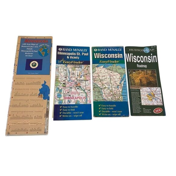 Minnesota Wisconsin Rand McNally Folding Road Maps Lot of 4 Navigation Travel Ha - Picture 1 of 12